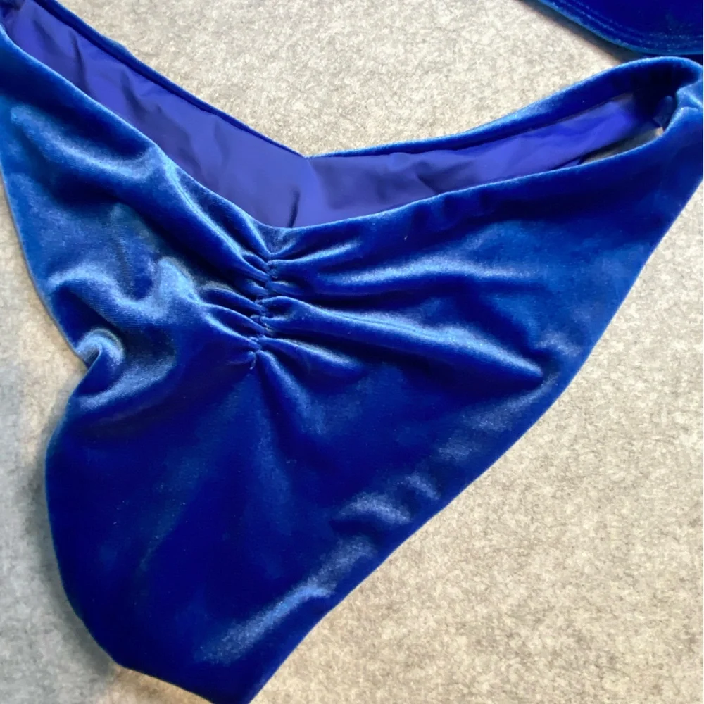 S04 Frankie’s Bikinis Blue Velour Swimsuit M